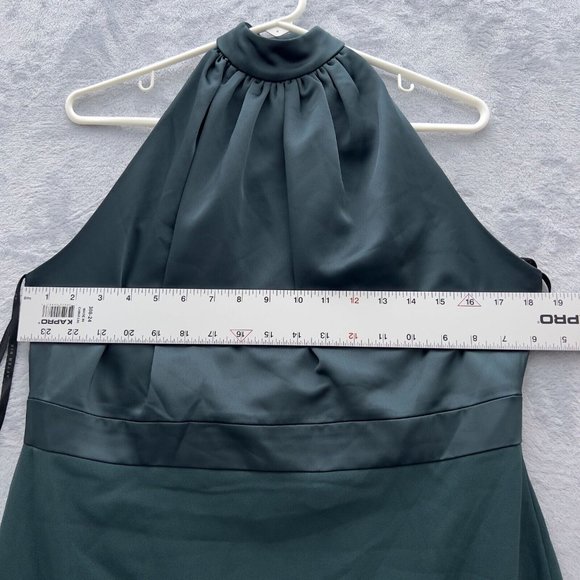 AFTER SIX Halter Neck Charmeuse Crepe Gown Sz.16R Scarf Tie Evergreen Flaws 0068 - Picture 6 of 13